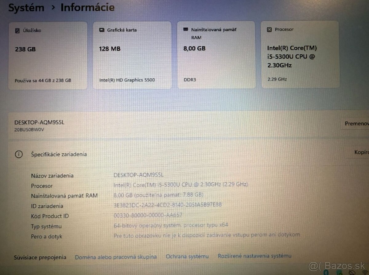 Notebook Lenovo T450 / i5 / 8GB RAM / 256GB SSD / Win11 - 11