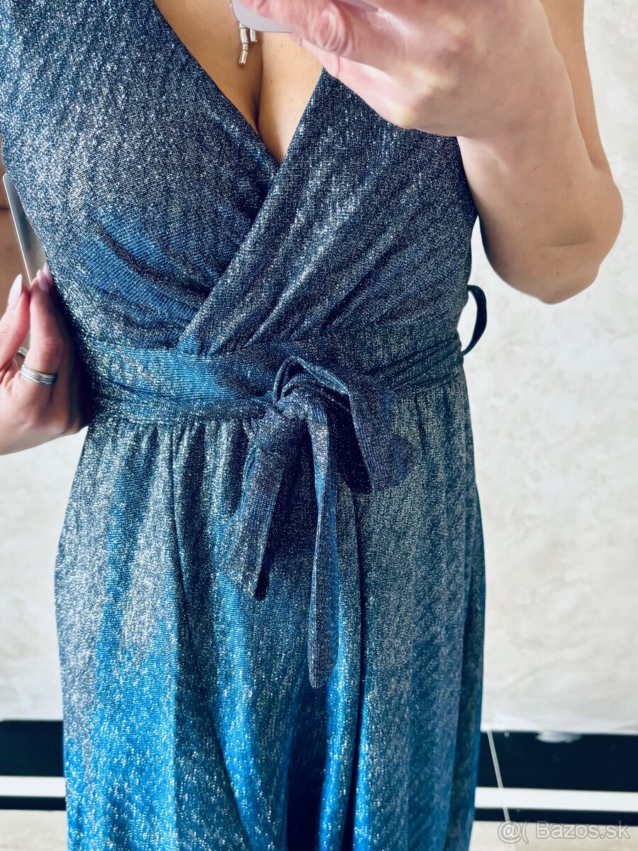 Spoločenské šaty metalic blue - 11