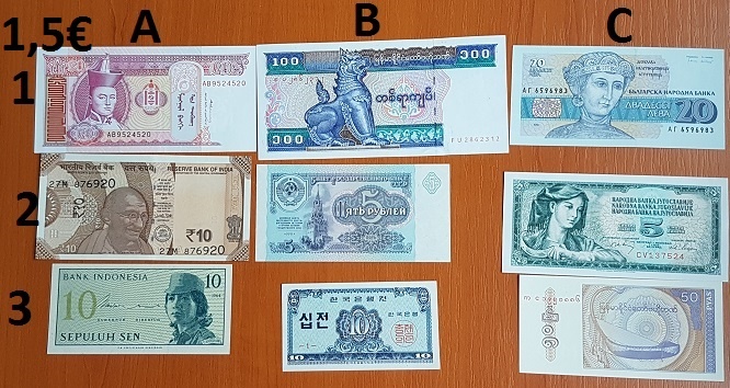 Bankovky 1,5€ - 5€ - 11