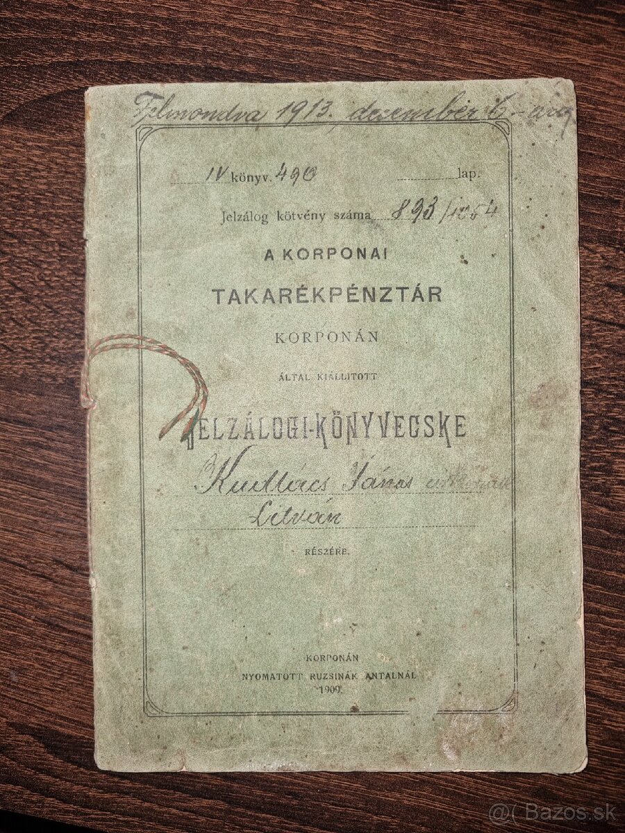 Hypotekarna knižka r.1913 - 11