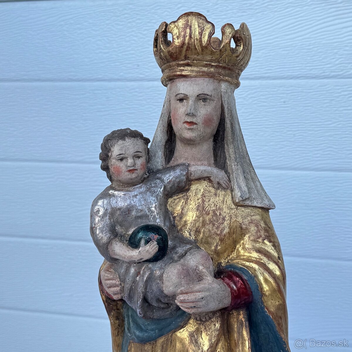 Dřevěná starožitná socha Panna Marie - 11