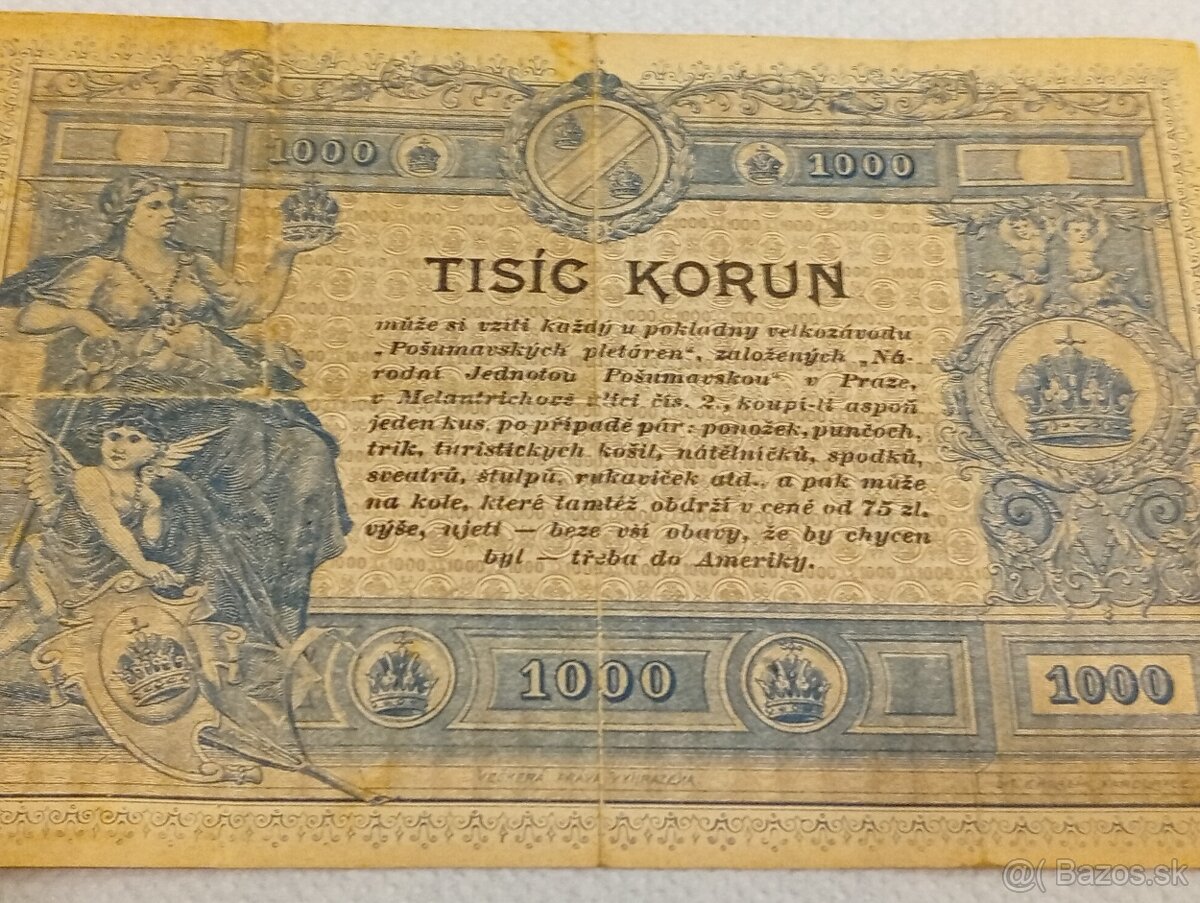 Veľmi vzácna 1000 Korún 1919 - 11