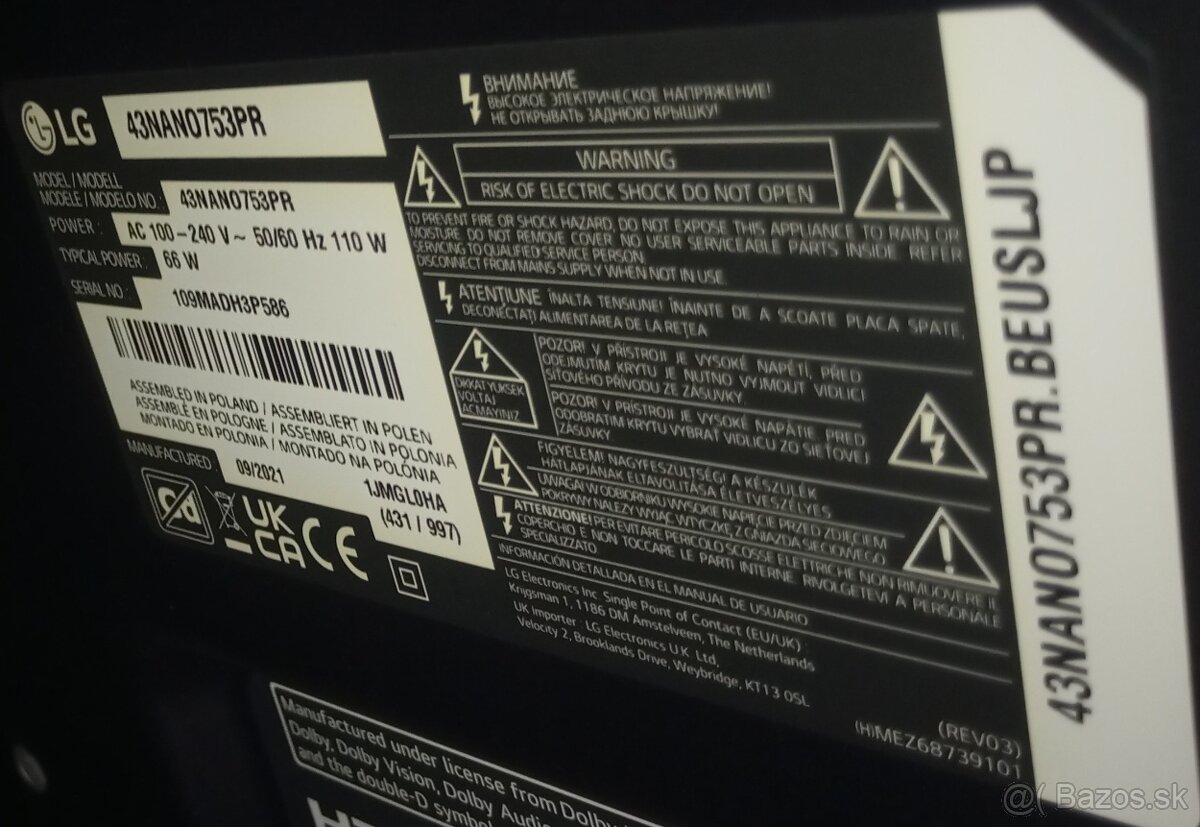 Predám Smart LED 4K UHD TV LG43NANO753 108cm - 11
