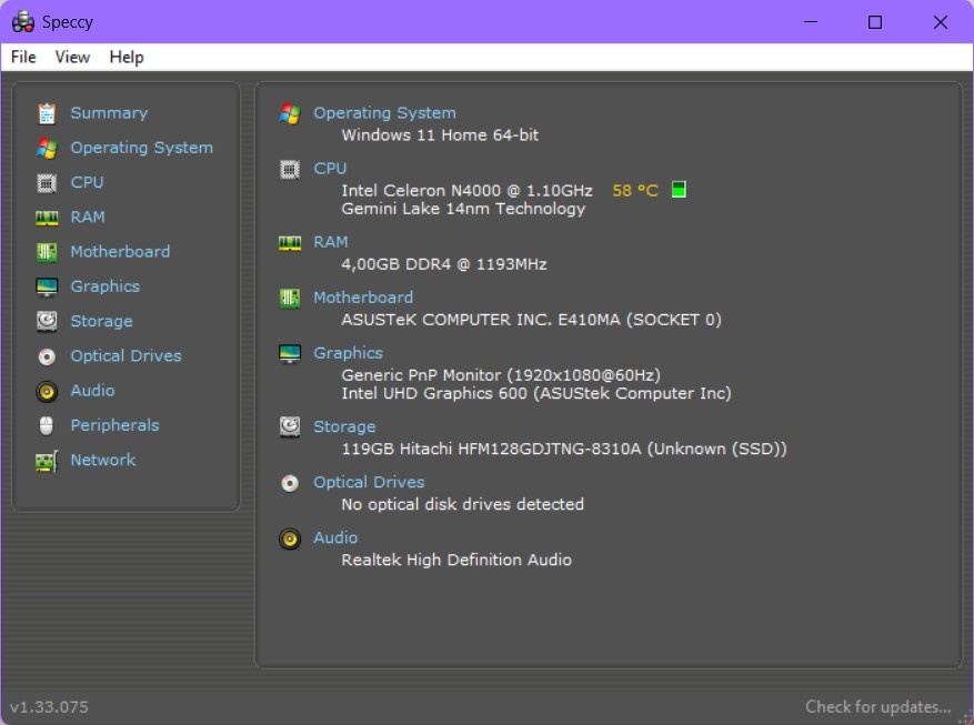 Asus E410MA/Celeron N4020/4GB RAM/FHD/128GB SSD/Nova bateria - 11