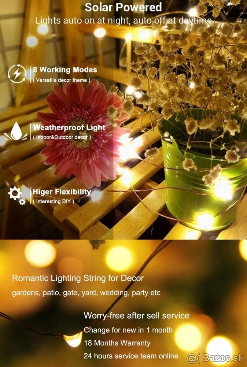 Solárne svetelné reťaze farebné - ozdobné svetielka 33m - 11