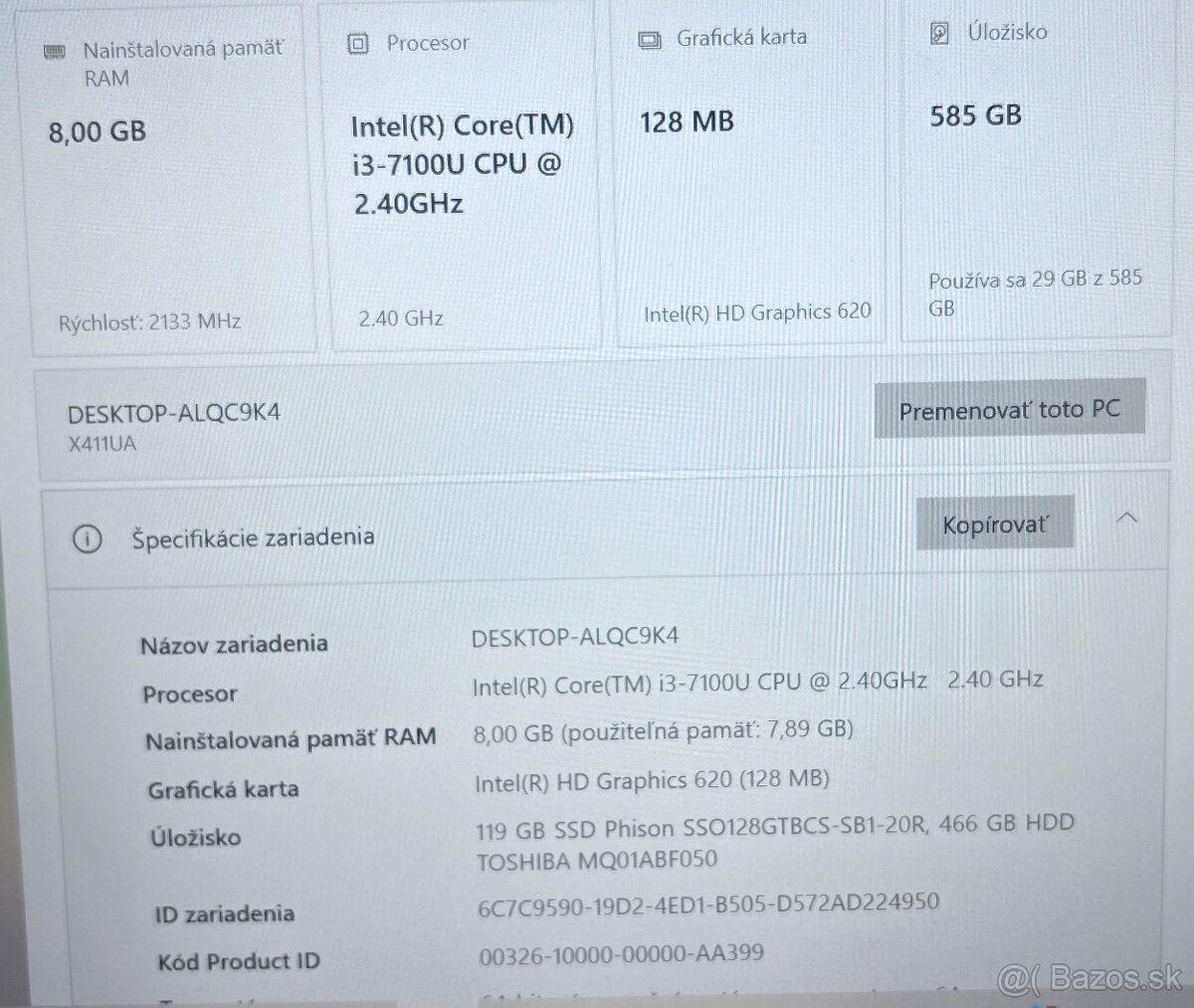 Asus Vivobook S14 / i3 7100U / 8GB RAM / SSD+HDD / 14" FHD - 11