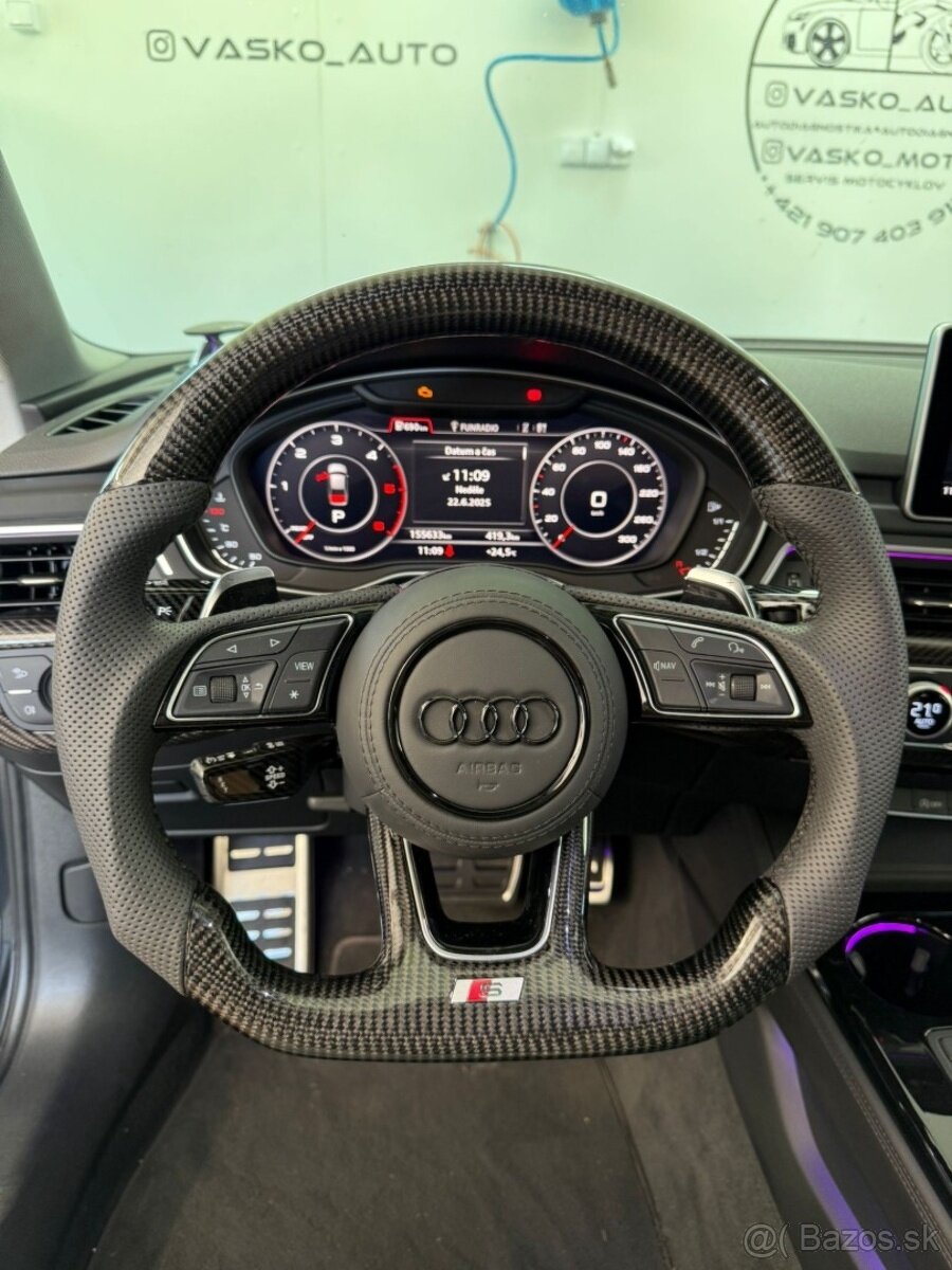 AUDI VOLANT KARBONOVY ZKOSENY s airbagom a RS padlami - 11