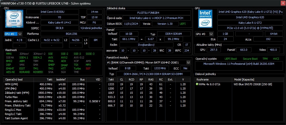 Fujitsu Lifebook U748 /i5-8350U/16GB RAM/FHD/256GB/Nová bat - 11