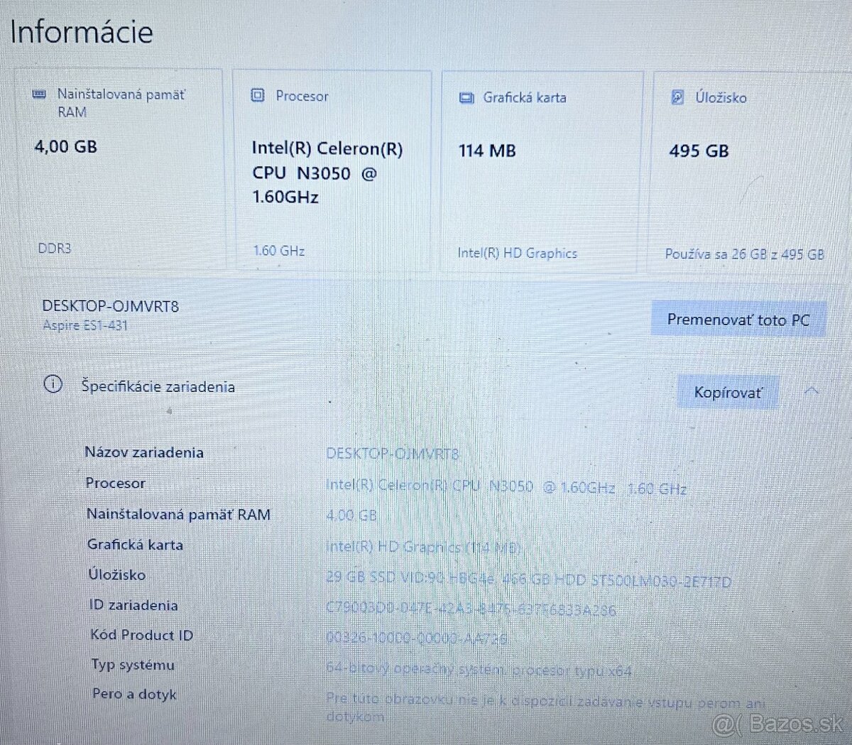 Acer Aspire ES1 / intel N3050 / 4GB RAM / SSD + HDD / 14" - 11