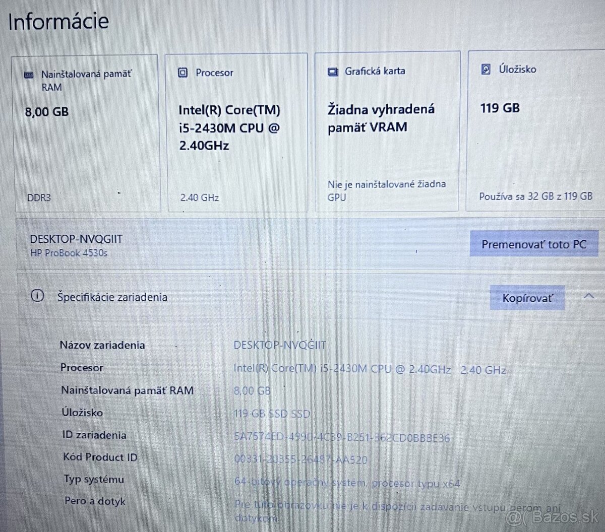 HP ProBook 4530s / i5 2430M / 8GB RAM / 120 GB SSD / 15.6" - 11