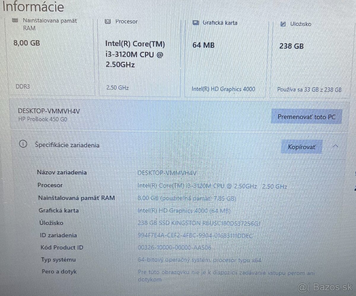 HP ProBook 450 G0 / i3 3120M / 8GB RAM / 256GB SSD / 15.6" - 11