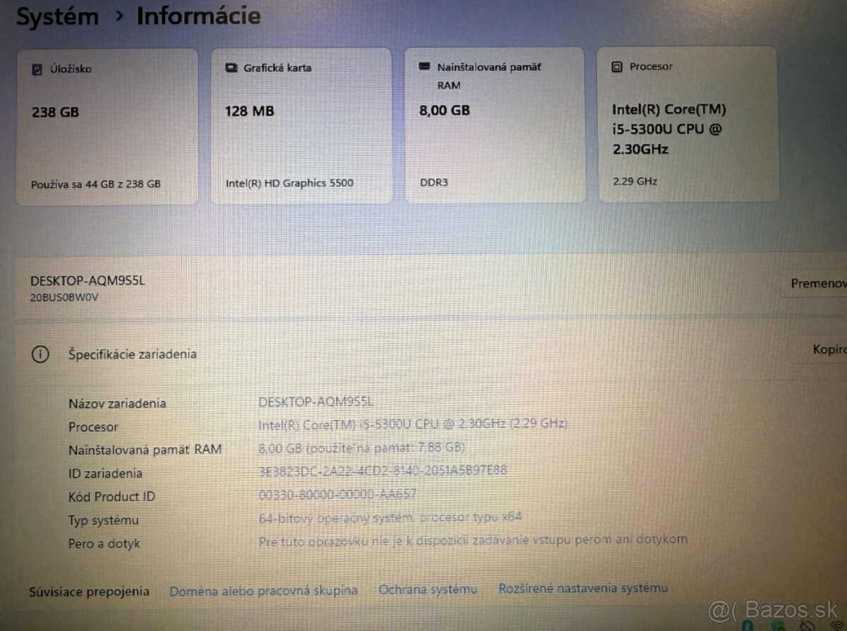 Notebook Lenovo T450 / i5 / 8GB RAM / 256GB SSD / Win11 - 11