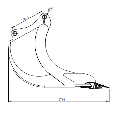 Podkopová lžíce se zuby, 130cm s upínáním S70 - 11