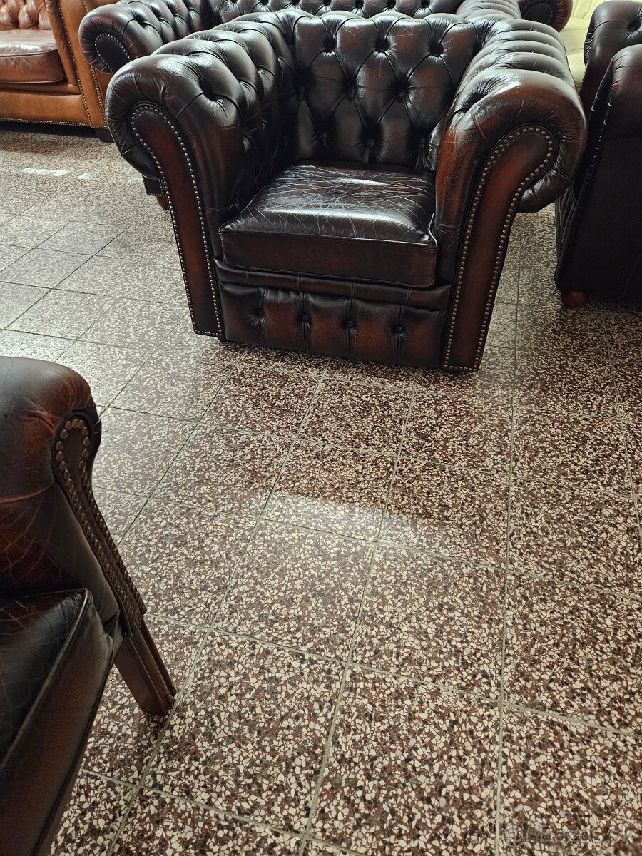 CHESTERFIELD ŠTÝL,KOŽENÁ SEDAČKA DVOJFAREBNÁ - 11