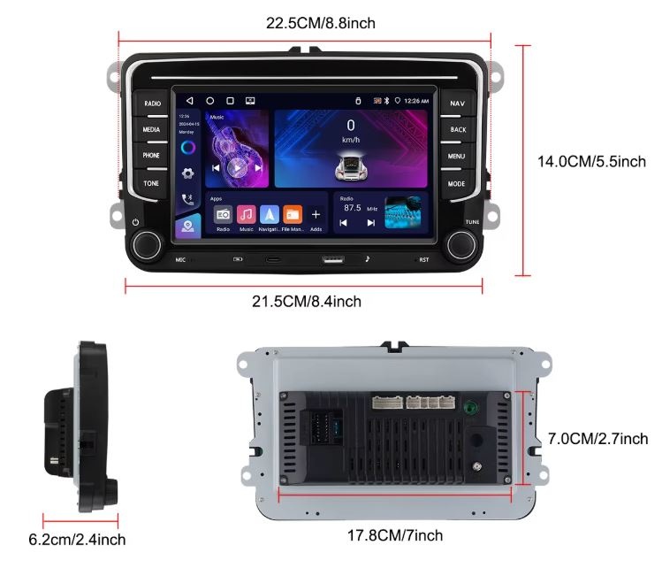 VW, SEAT, ŠKODA 7” 2DIN ANDROID autorádio, CARPLAY 4GB+64GB - 11