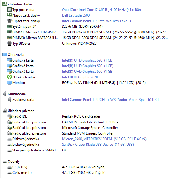 Notebook Dell Latitude 5500 - 15.6" / i7 8665u / 32GB DDR4 - 11