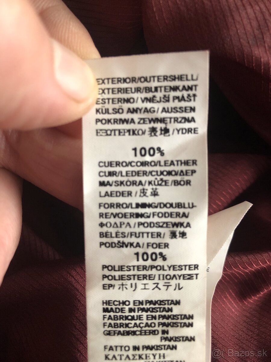 Kvalitný Kožený kabátik - bordový L - 11