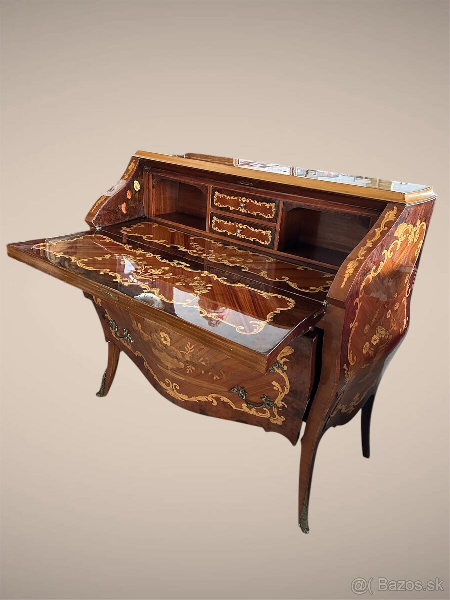 Intarzovaná písacia komoda v barokových tvaroch - 11