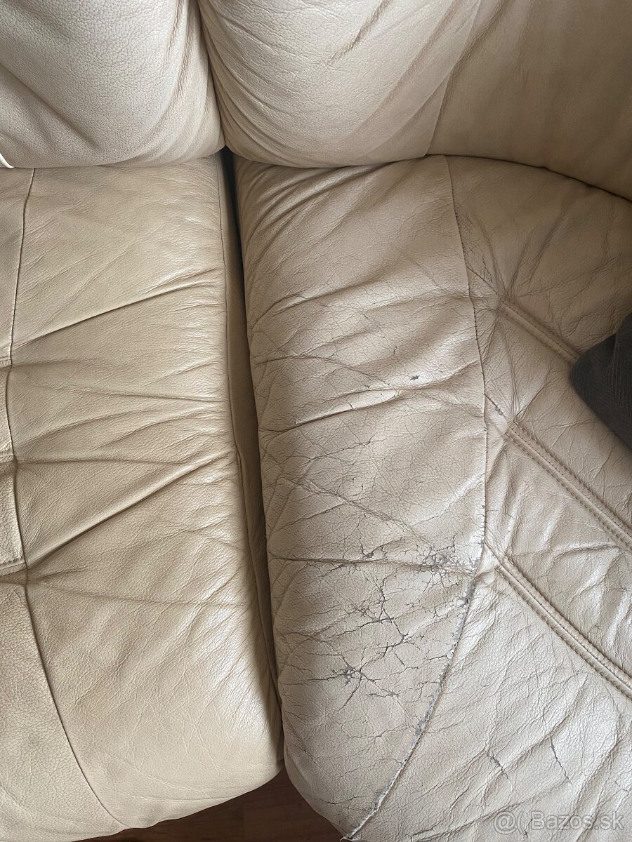 Kožený veľký krémový gauč - 11