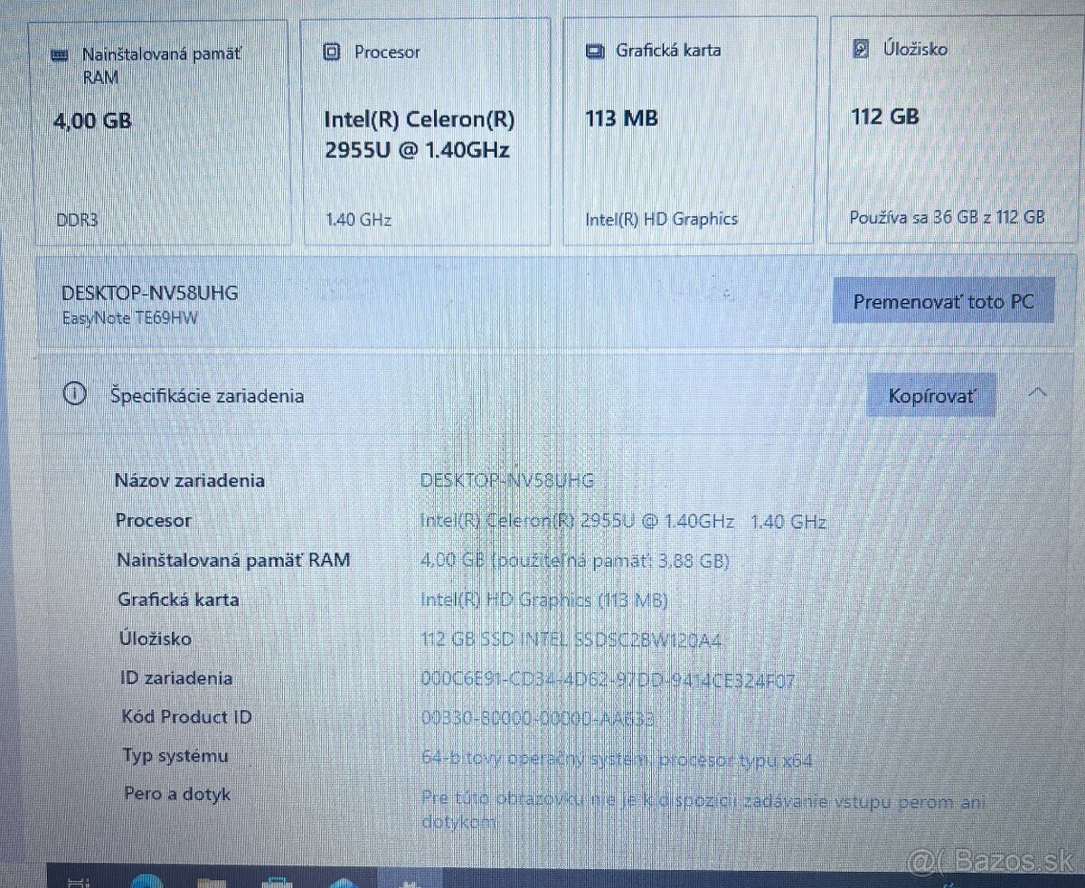 Packard Bell / Celeron 2955U / 4GB RAM / 120GB SSD / 15.6" - 11