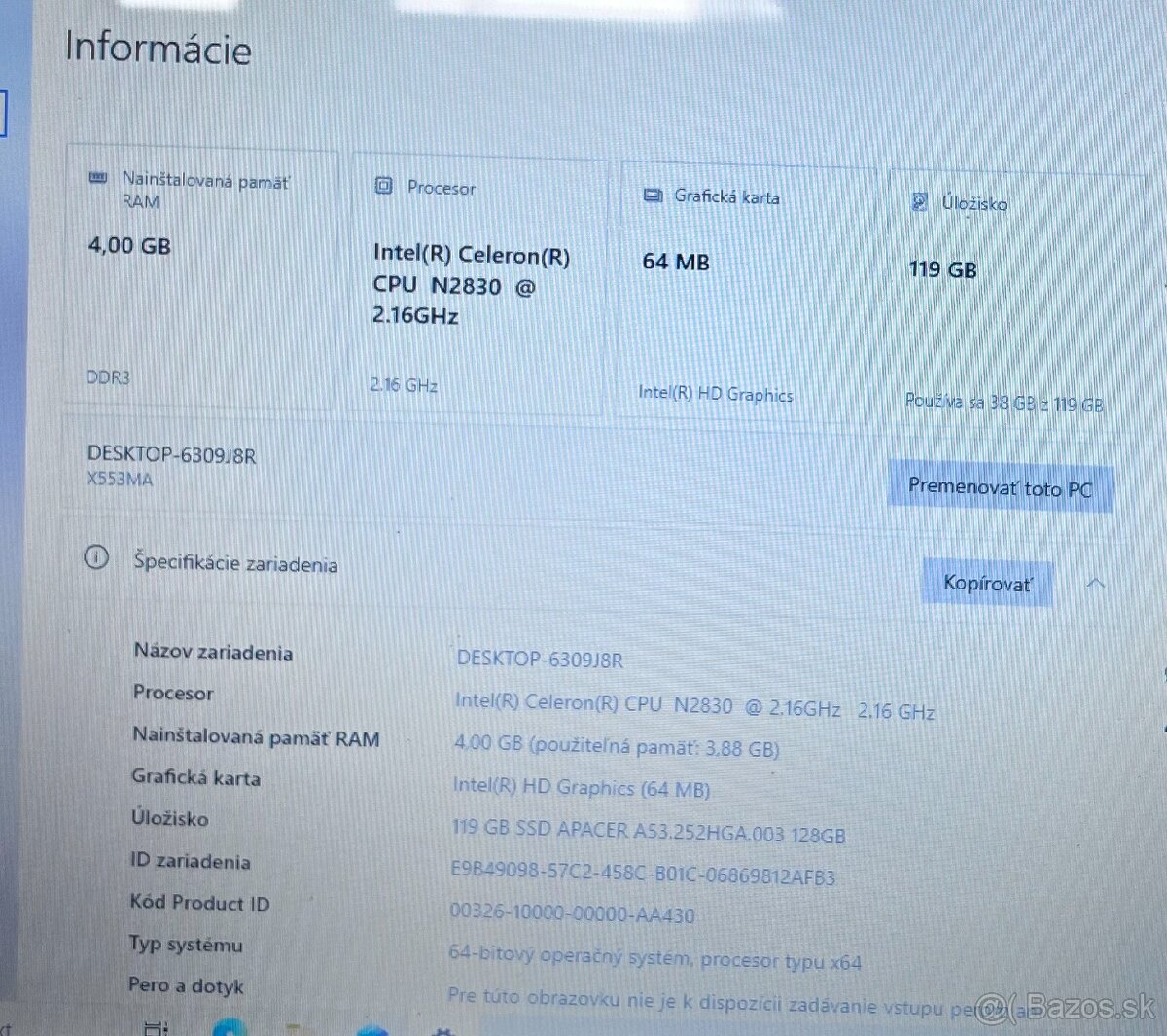 Asus X553M / Intel N2830 / 4GB RAM / 128GB SSD / 15.6" - 11