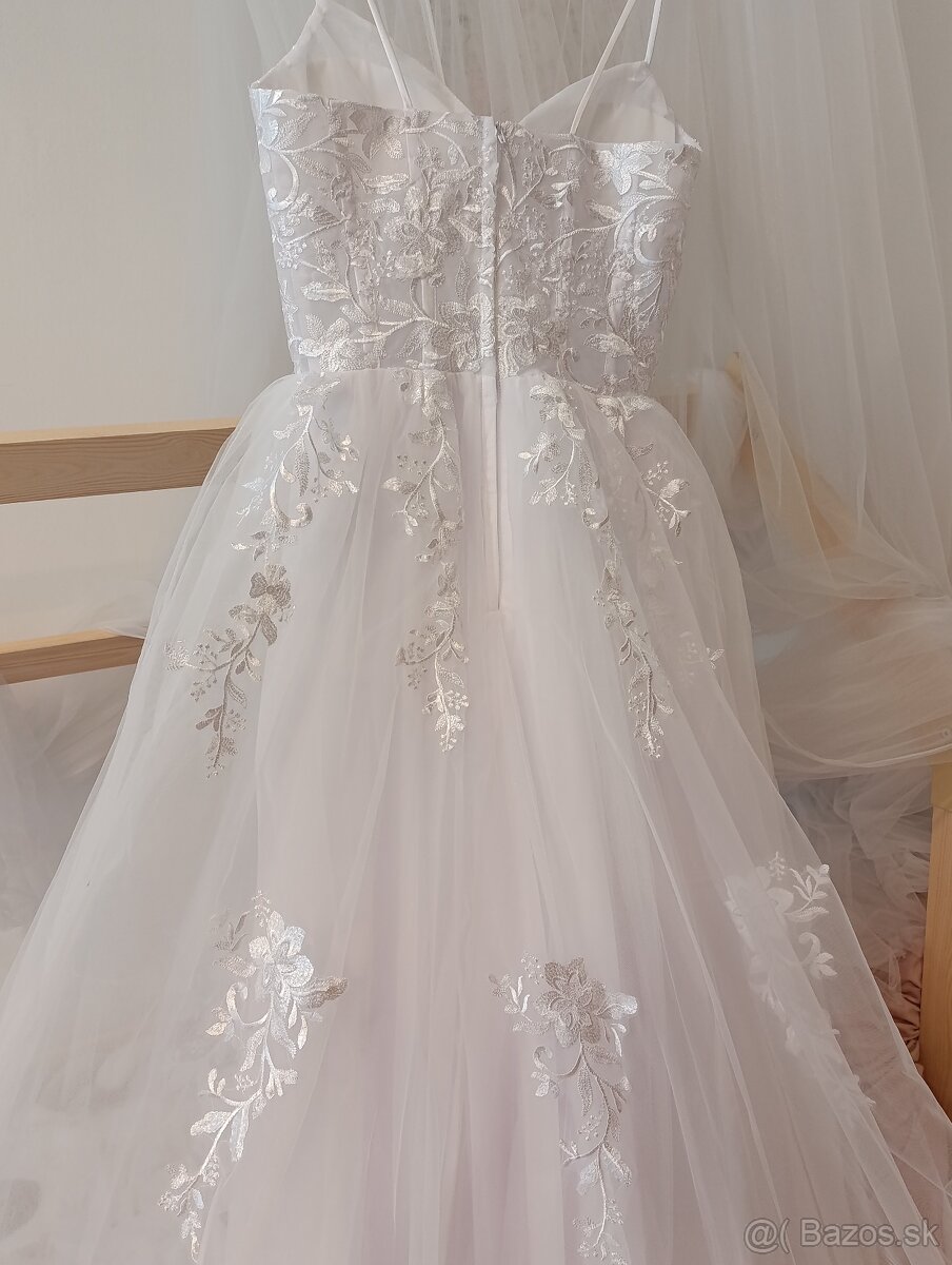 Krasne nové nenosené svadobné biele šaty na ramienka, 36 - 11