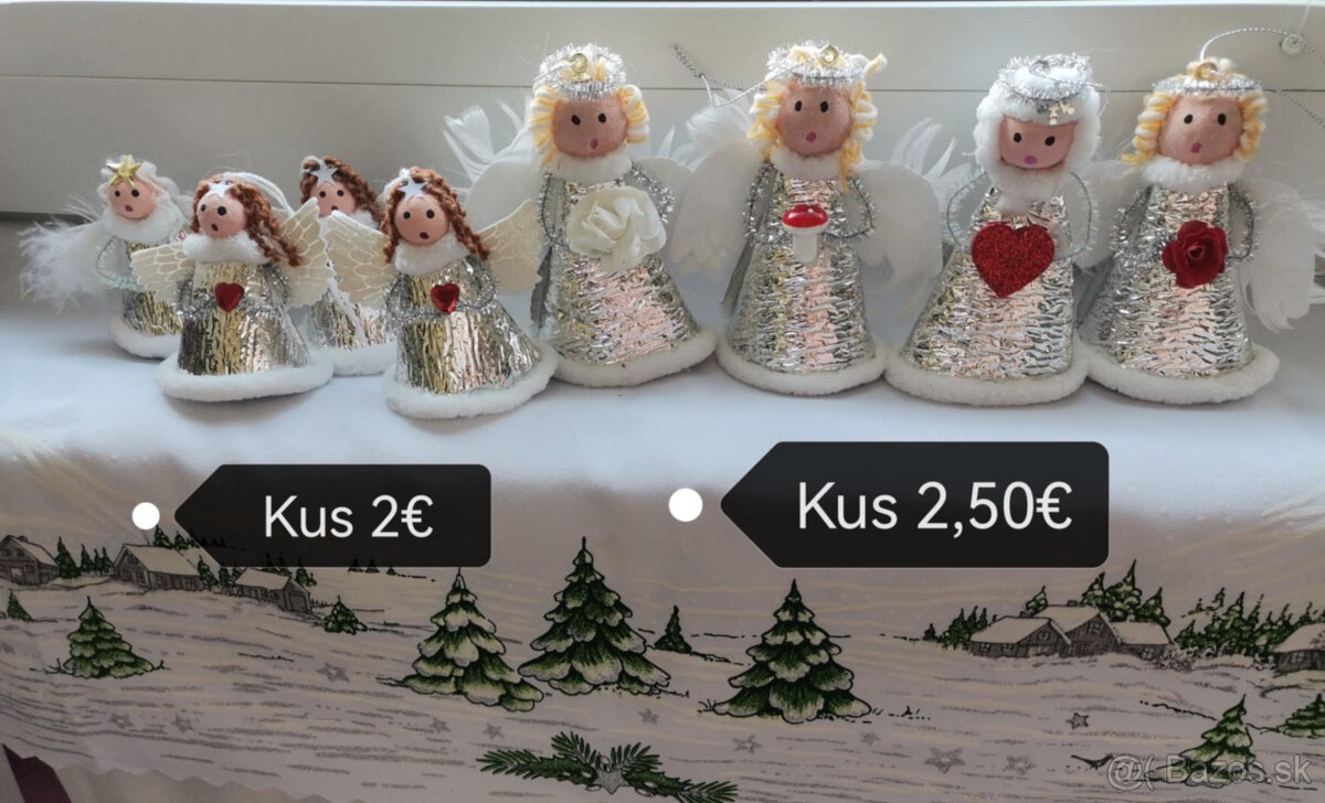 Anjeliky na zavesenie prirodný material, Vianoce NOVE - 11