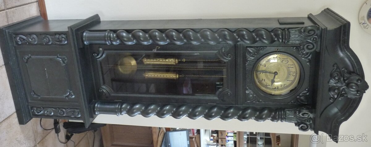 Vyrezávané drevené starožitné podlahové barokové hodiny - 11