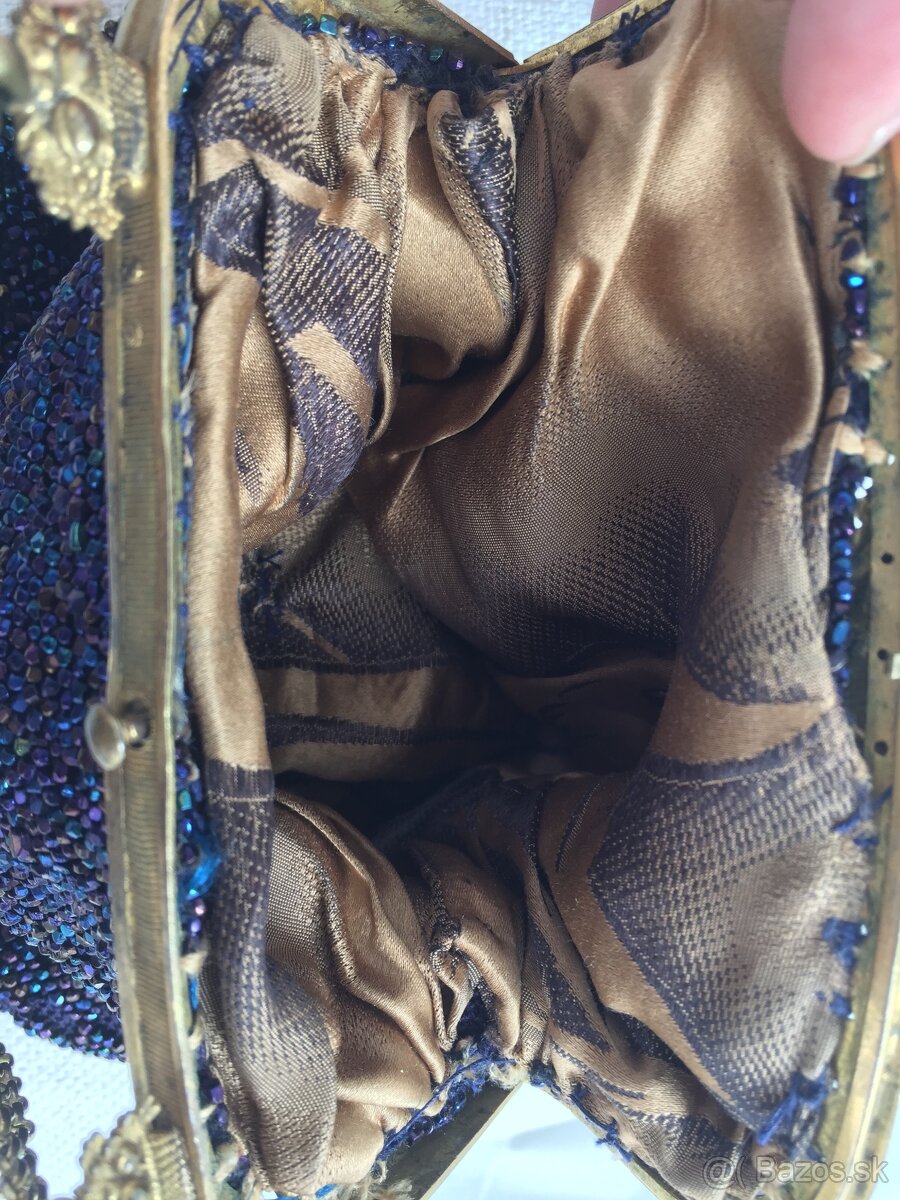 Starozitna antik vyse 100 rocna kabelka posita koralikmi - 11