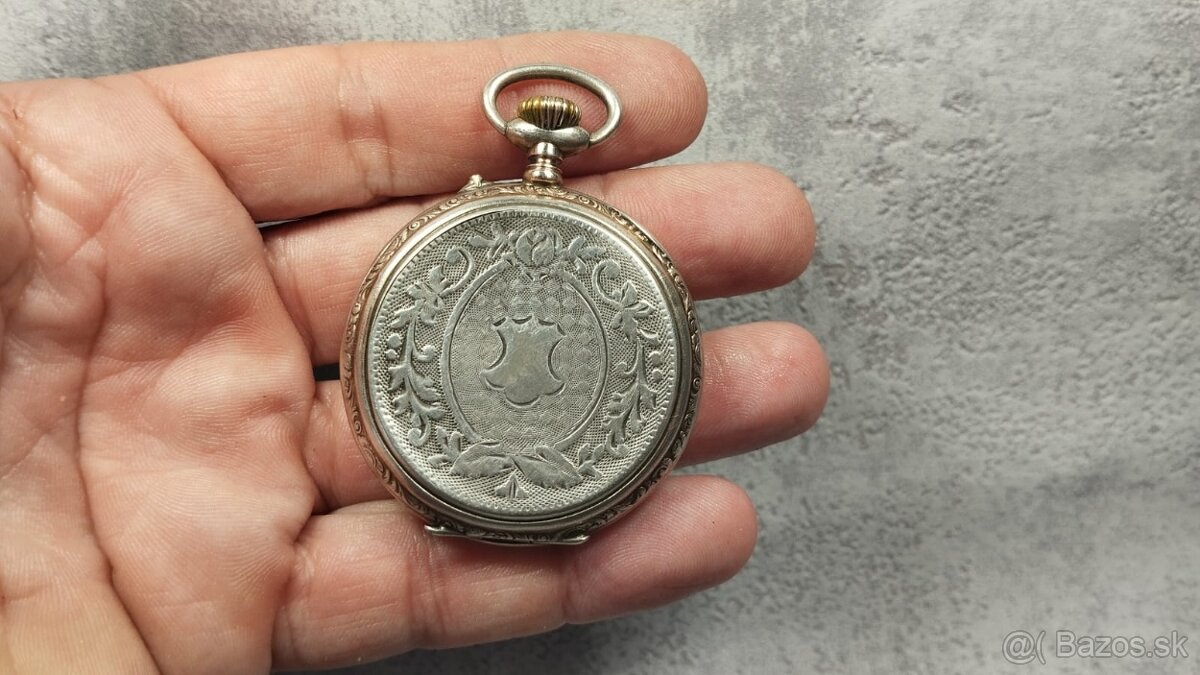 Starožitné pánské stříbrné zdobné kapesní tzv. štýrské hodin - 11