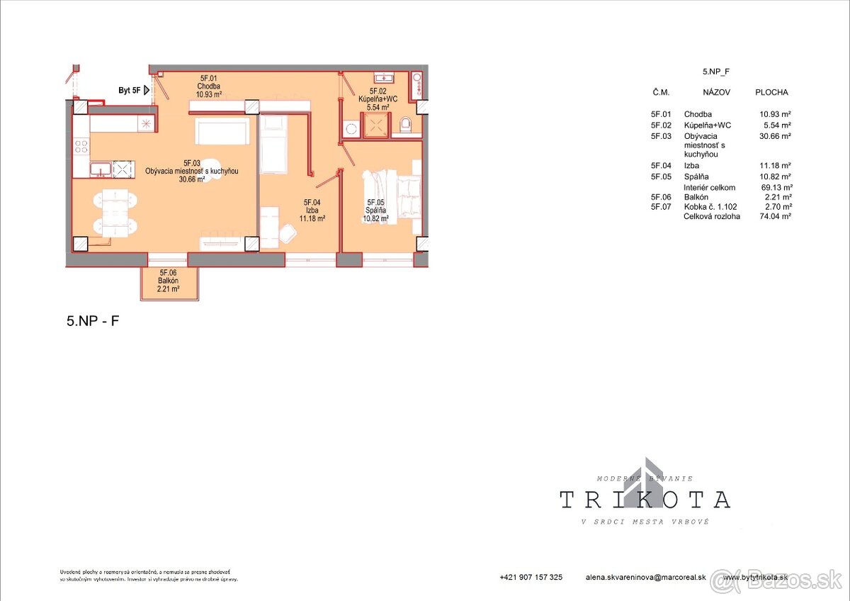 3-izbový byt TYP ,,F" v TRIKOTE VO VRBOVOM, 71,26 m2, balkó - 11