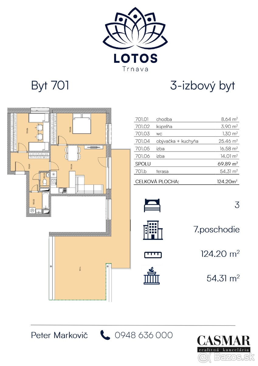 Exkluzívny 3-izbový byt s terasou – LOTOS Trnava, 7. a 8. po - 11