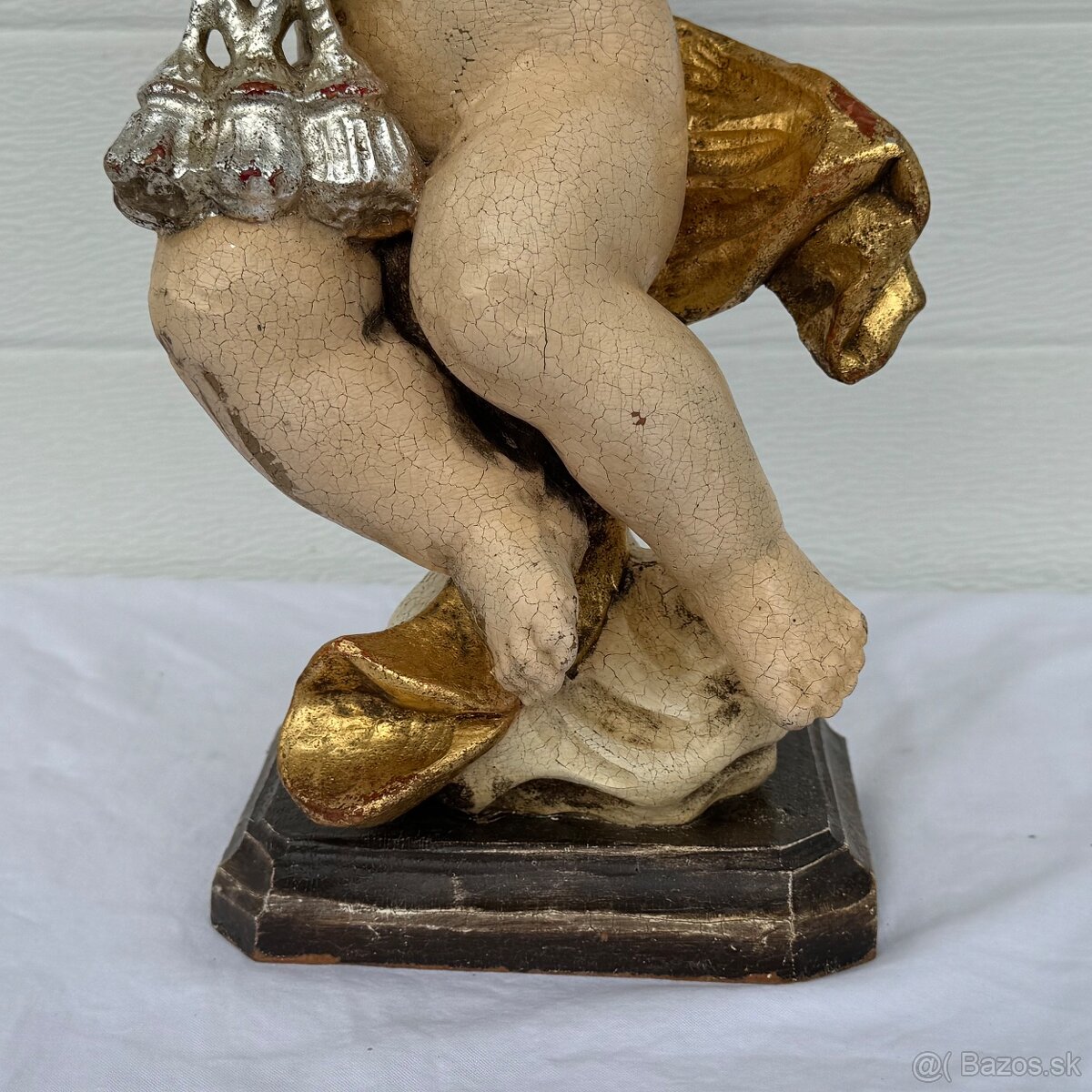 Velká socha dřevený anděl v polychromii 42cm - 11