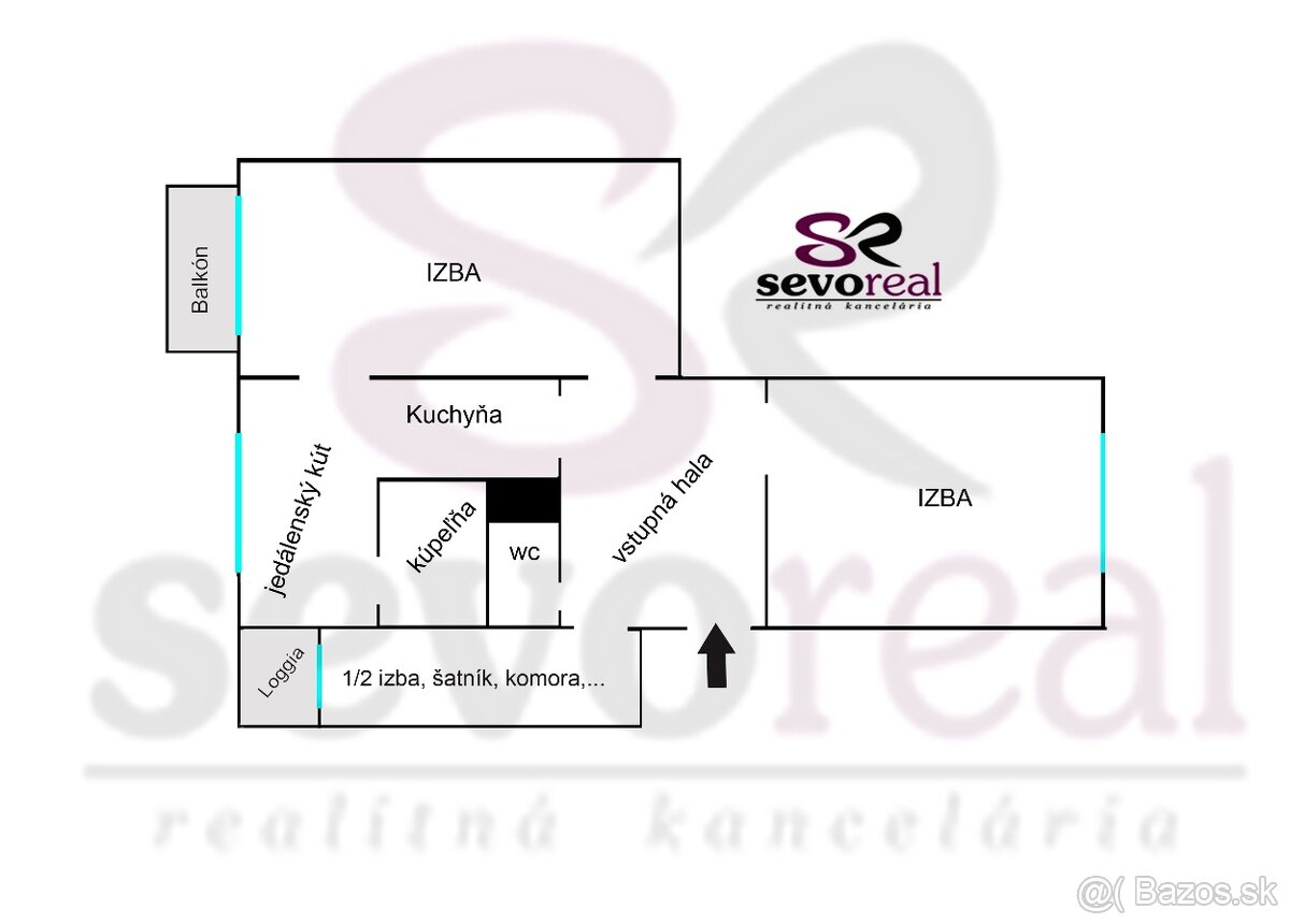 ZNÍŽENÁ CENA 2,5 izbový byt s balkónom a loggiou BB THK - 11