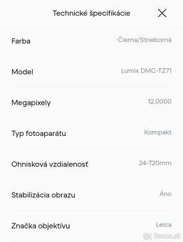 Digitálny fotoaparát PANASONIC DMC-TZ71 TOP STAV - 11