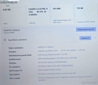 Dell Inspiron / intel i3 / 8GB RAM / 128GB SSD / 15.6" - 11