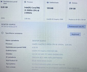 HP 250 G5 / i3 5005U / 4GB RAM / 256 GB SSD / 15.6" - 11