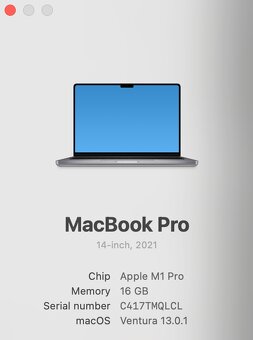 MacBook Pro 14" M1 PRO / 16GB RAM / 1TB SSD top stav - 11