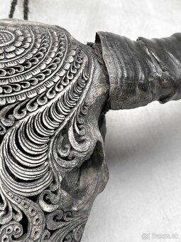 Obrovská šedá vyrezávaná lebka Vodného Bývola - motív Badong - 11