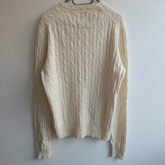 Sacoor Brothers krémový vlnený pletený sveter cable knit XL - 11