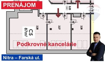 Prenájom troch kancelárií, 87 m², Farská 10, Nitra - 11