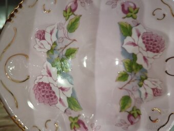 Růžový porcelán, dvojmiska ve tvaru košíku, Chdov - 11