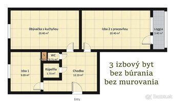Pôvodný stav - Veľký 2i 68m2 + loggia na sídlisku Roveň - 11