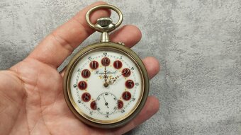 Monstrózné staré kapesní hodinky s lokomotivou, 66mm, 202g - 11
