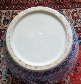 Čínský ručně malovaný porcelánový květináč – kobaltová modř, - 11