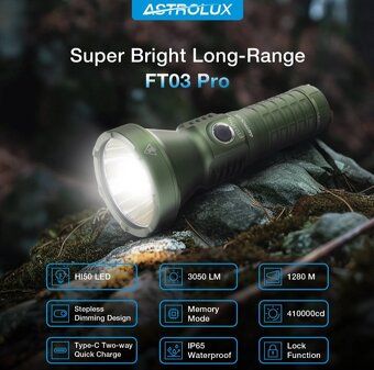 Výkonné Baterky ASTROLUX FT03/FT03 PRO dosah až 875m/1280m - 11