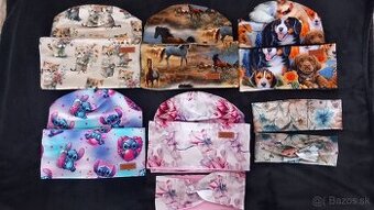 kompletik set - obojstranná čiapka a šal, čelenka - 11