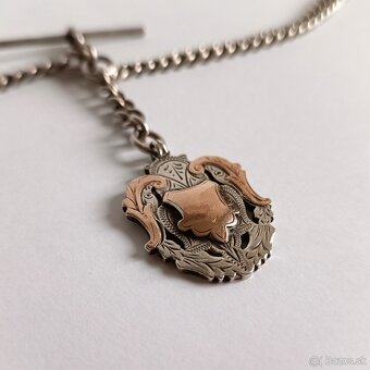 Masívna starožitná strieborná reťaz na vreckové hodinky s pr - 11