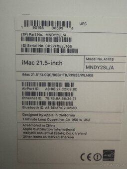iMac Apple počítač 21.5”Late 2015 - 11