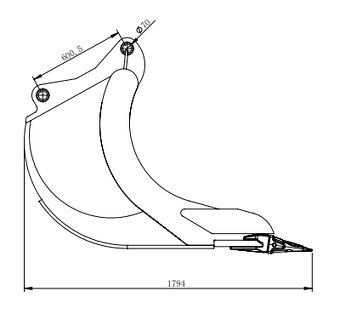 Podkopová lžíce se zuby, 130cm s upínáním S70 - 11